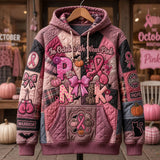Patchwork Pink Breast Cancer Warrior Quilted Casual Hoodie