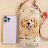 Flowers And A Golden Retriever Quilted Slim Phone Crossbody Bag