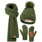 3 in 1 Winter Warmer Beanie Fleece Lined Knit Hat Scarf Gloves Gift Set