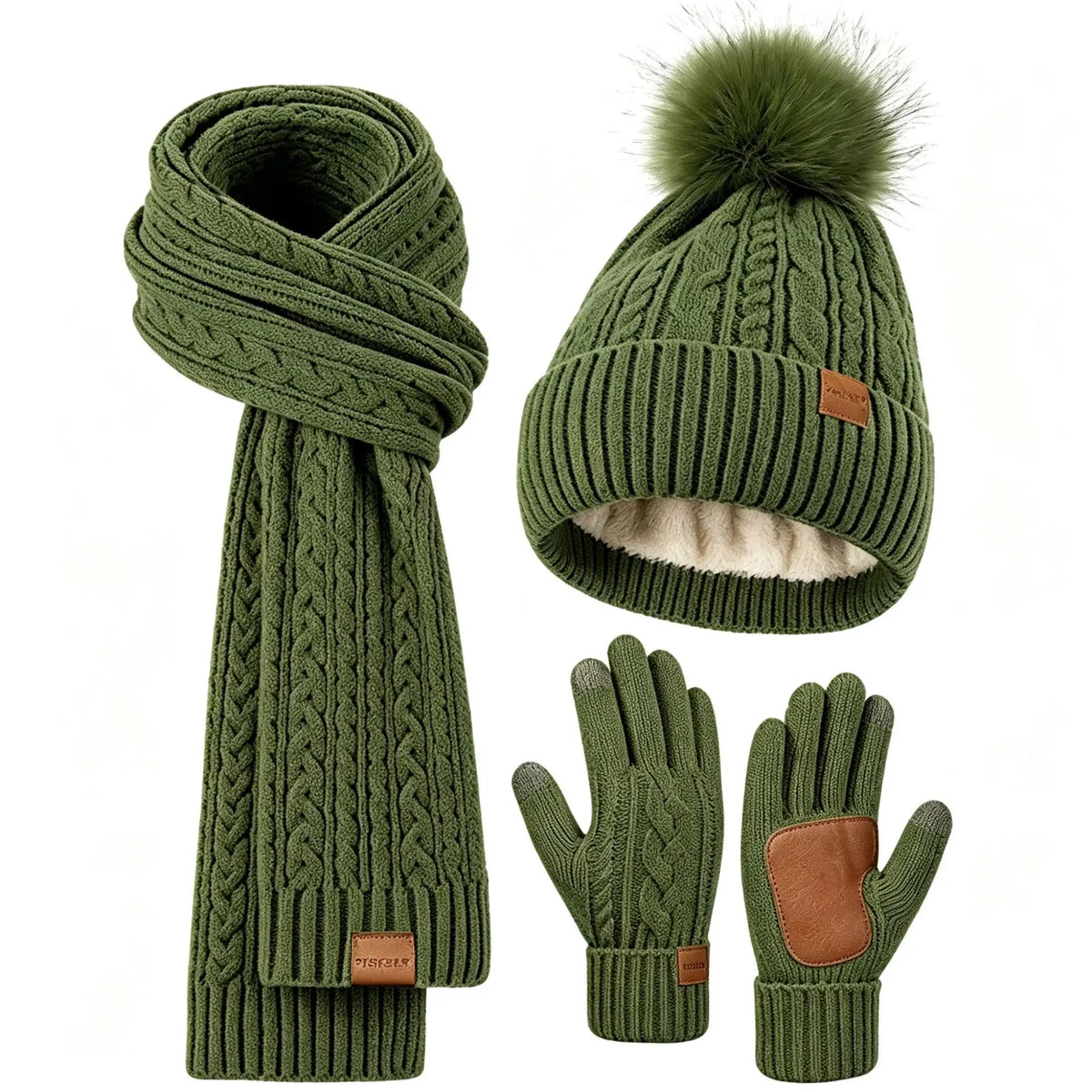 3 in 1 Winter Warmer Beanie Fleece Lined Knit Hat Scarf Gloves Gift Set