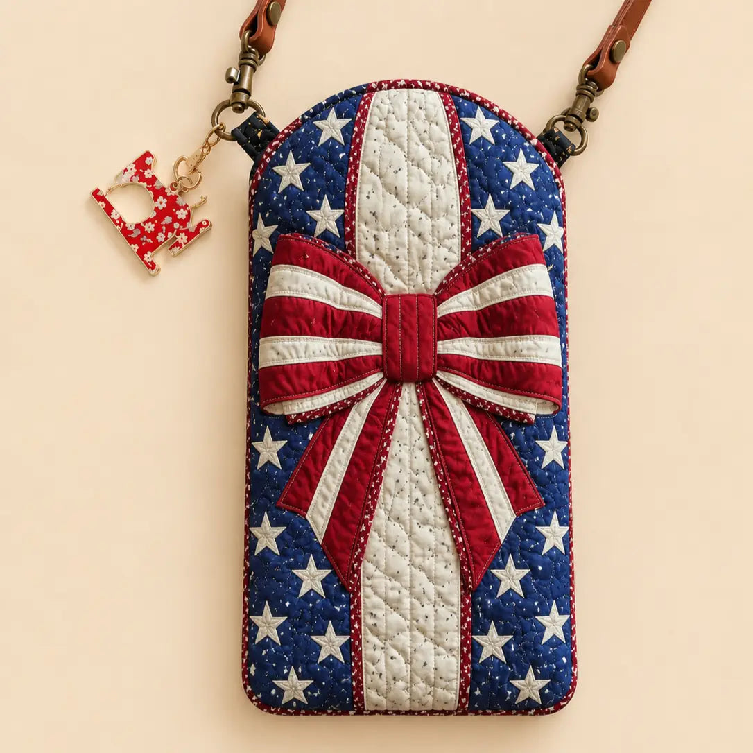 Patriotic Bow Quilted Slim Phone Crossbody Bag