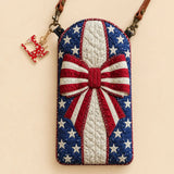 Patriotic Bow Quilted Slim Phone Crossbody Bag