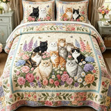 Garden Cat Gathering Quilted Bedding Set