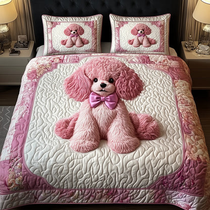 Pinky Adorable Poodle Quilted Bedding Set