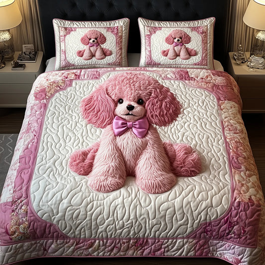 Pinky Adorable Poodle Quilted Bedding Set