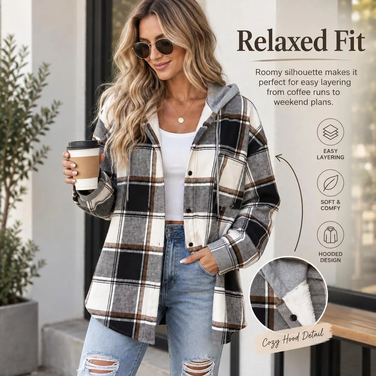 Women’s Plaid Hooded Zip-Up Jacket
