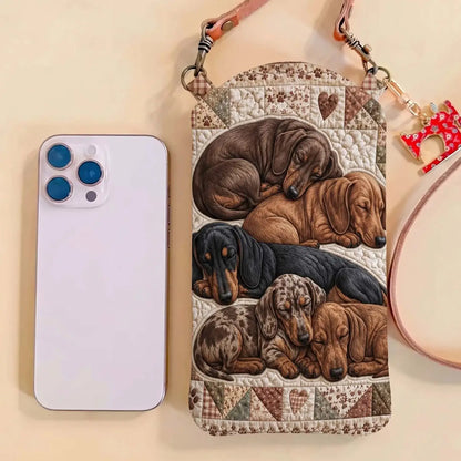 Dachshund Family Quilted Slim Phone Crossbody Bag