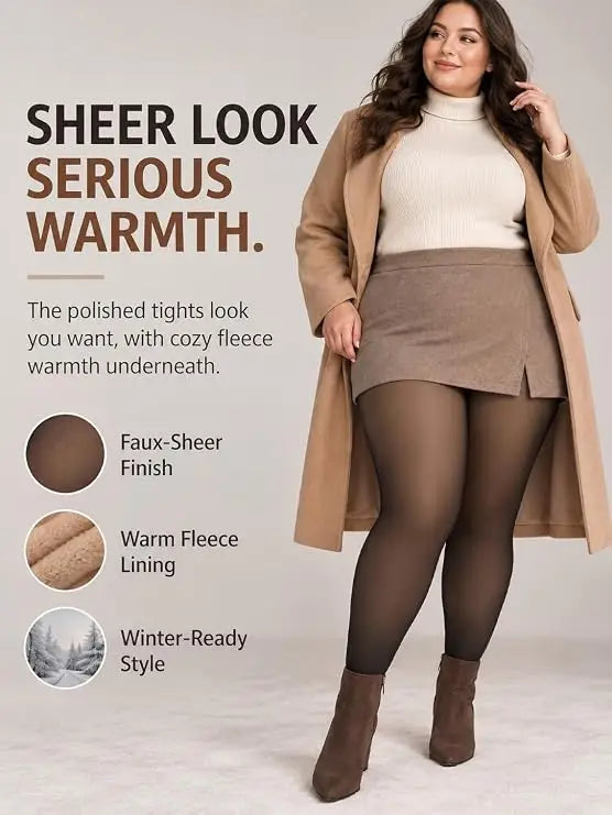 Women's Fleece Lined Tights Body Slimming Leggings Sheer Fake Translucent