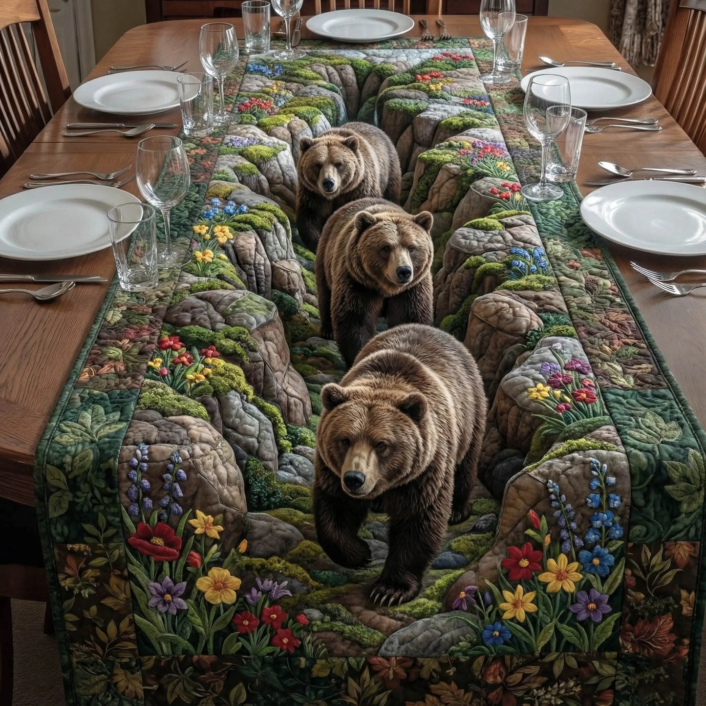 Grizzly Bears Quilted Table Runner