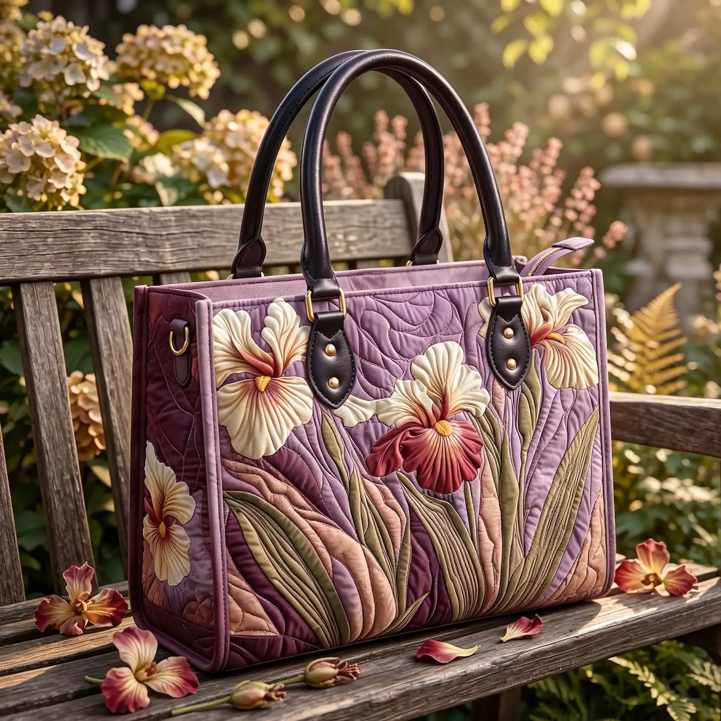 Iris Floral Quilted Leather Strap Bible Handbag