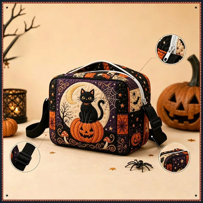Black Cat Pumpkin Halloween Quilted Crossbody Bag