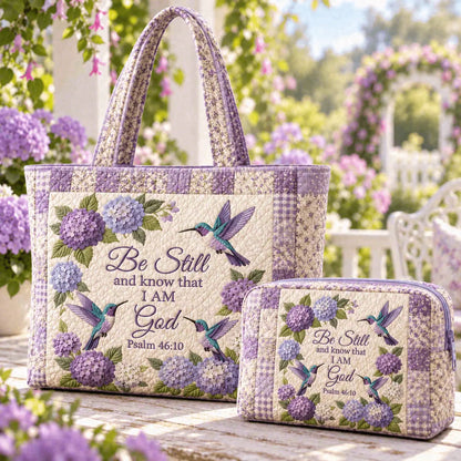 2pcs Peaceful Lavender Garden Quilted Tote Bag Set