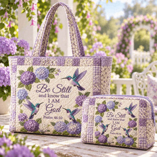 2pcs Peaceful Lavender Garden Quilted Tote Bag Set