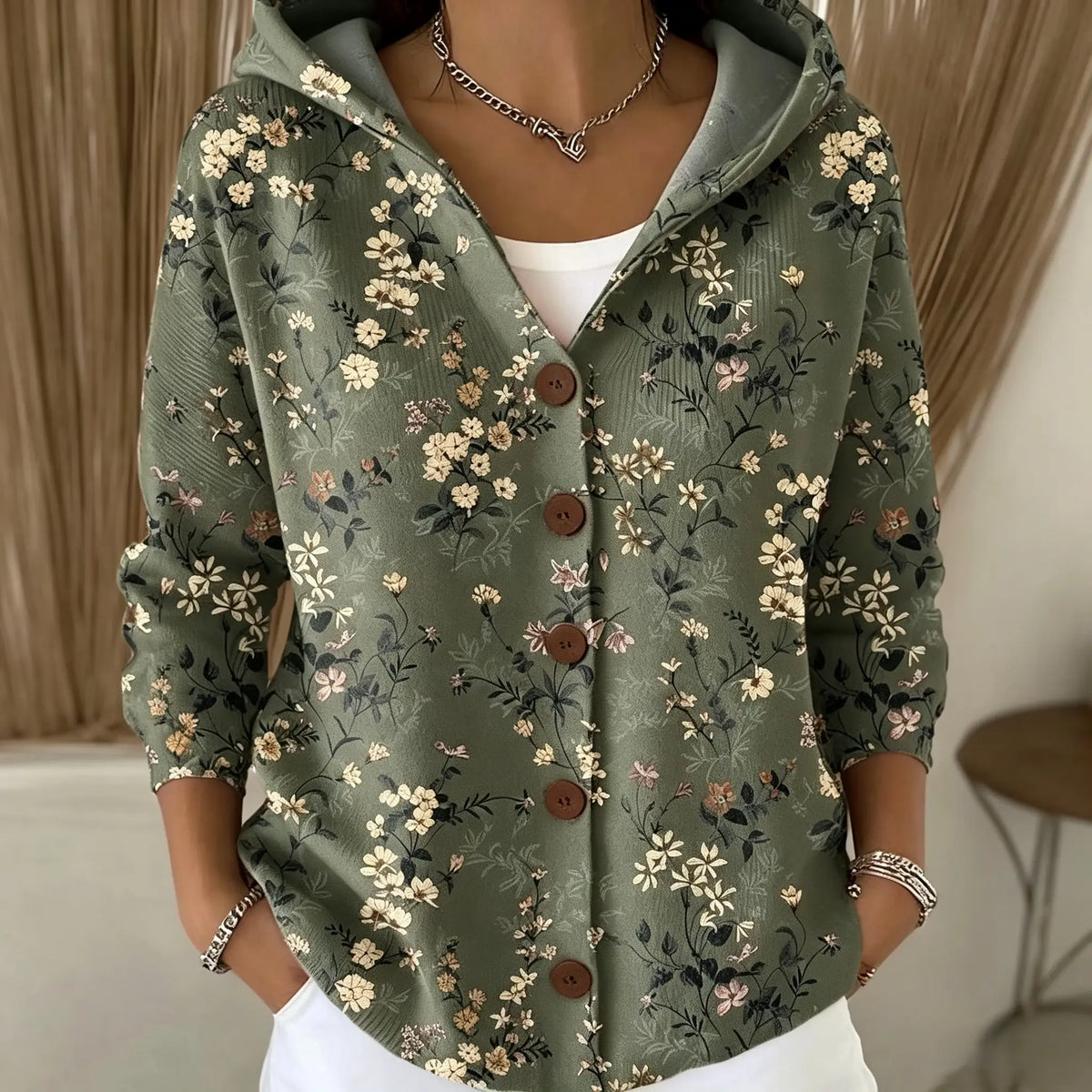 Elegant Button Hooded Sweater