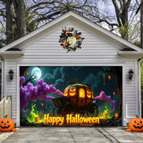 Magical Pumpkin Carriage Happy Halloween Garage Door Banner Decoration