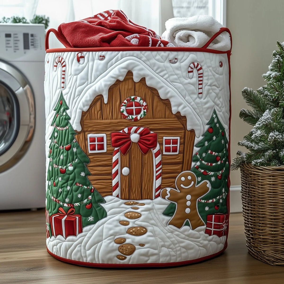 Festive Gingerbread Quilted Laundry Basket