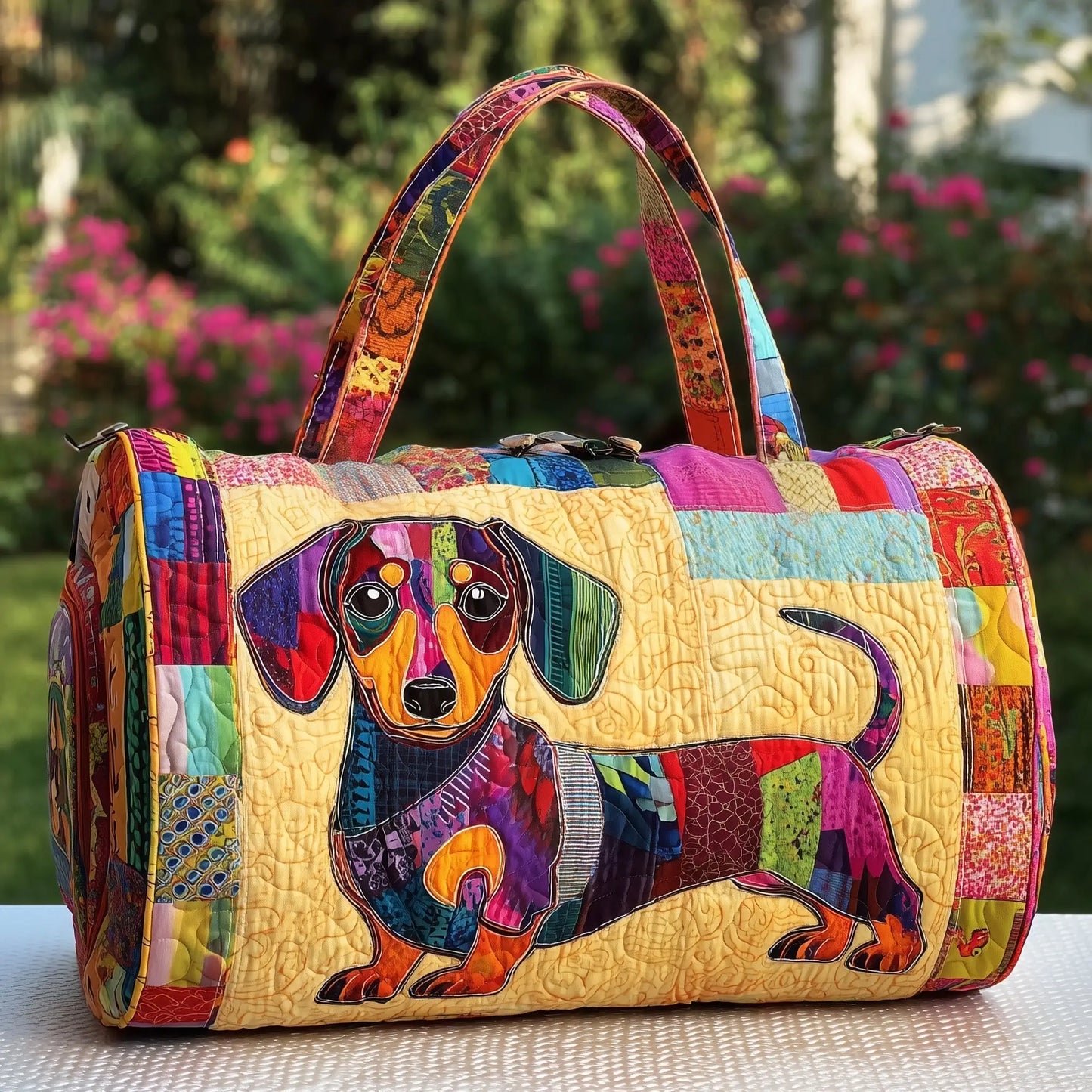 Colorful Dachshund Quilted Duffle Bag