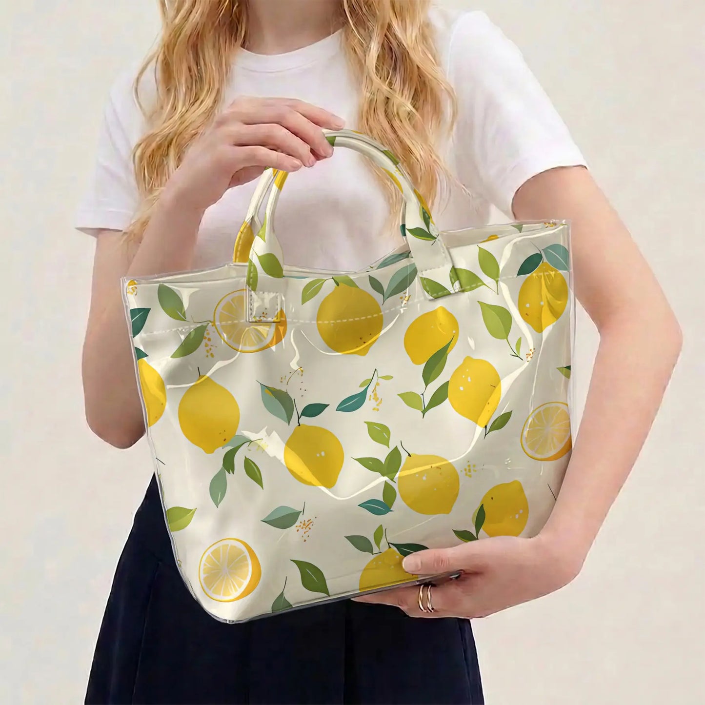 Yellow Lemon Print PVC Tote Bag