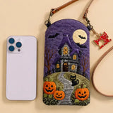 Halloween Haunted House Quilted Slim Phone Crossbody Bag
