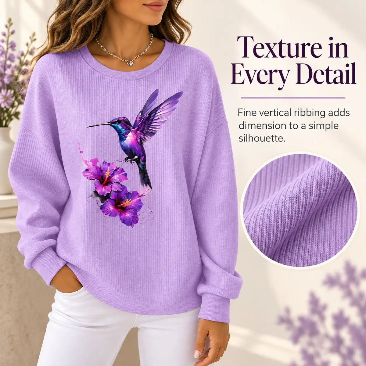 Women's Hummingbird Flower Art Print Casual Sweatshirt