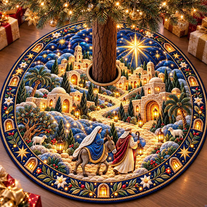 Holy Night Village Quilted Tree Skirt