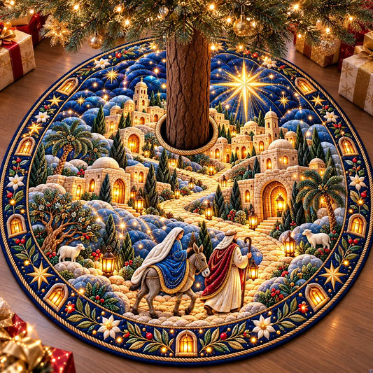 Holy Night Village Quilted Tree Skirt