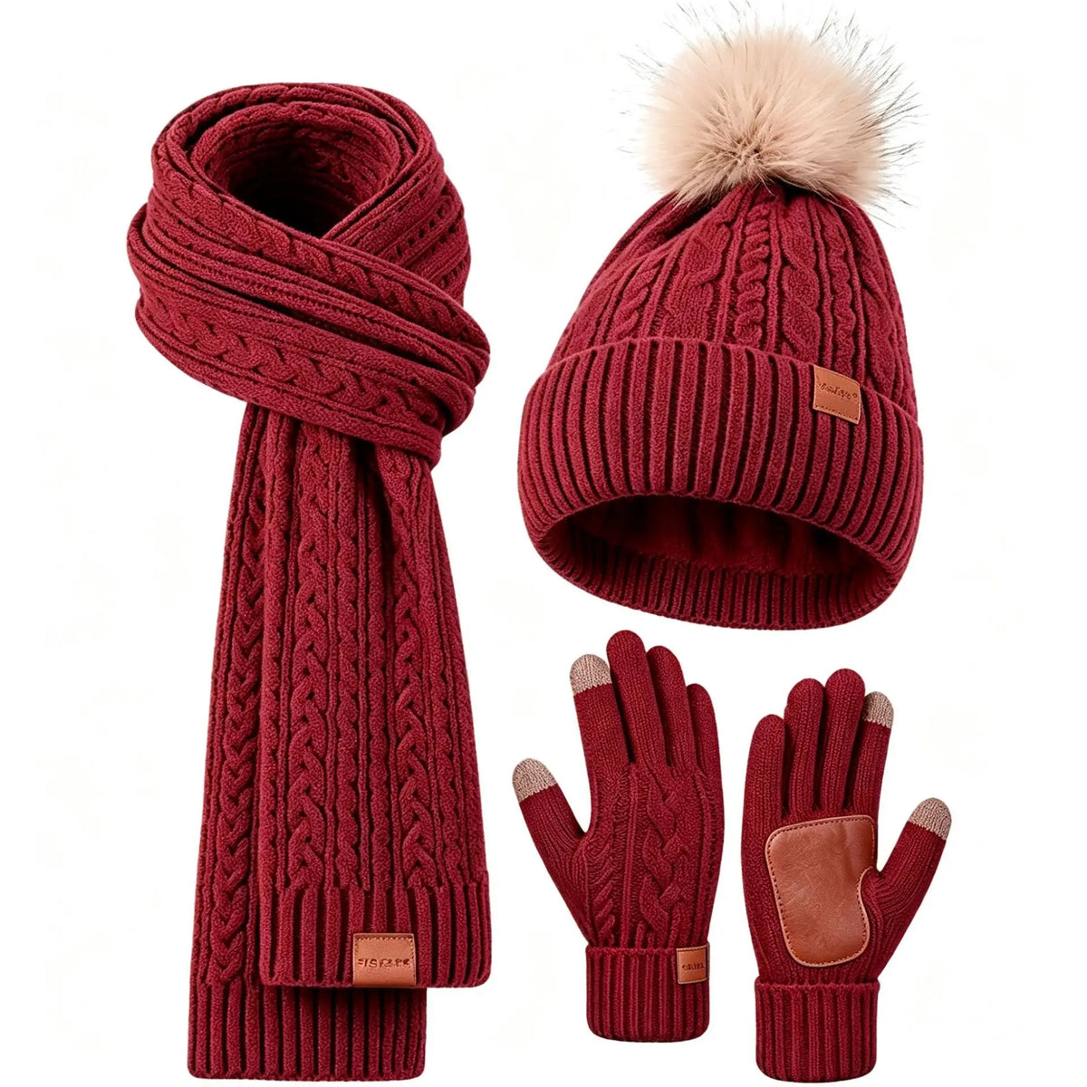 3 in 1 Winter Warmer Beanie Fleece Lined Knit Hat Scarf Gloves Gift Set