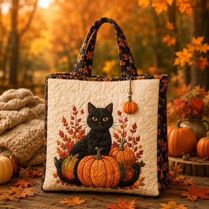 Black Cat Pumpkin Halloween Handmade Tote Bag