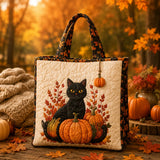 Black Cat Pumpkin Halloween Handmade Tote Bag