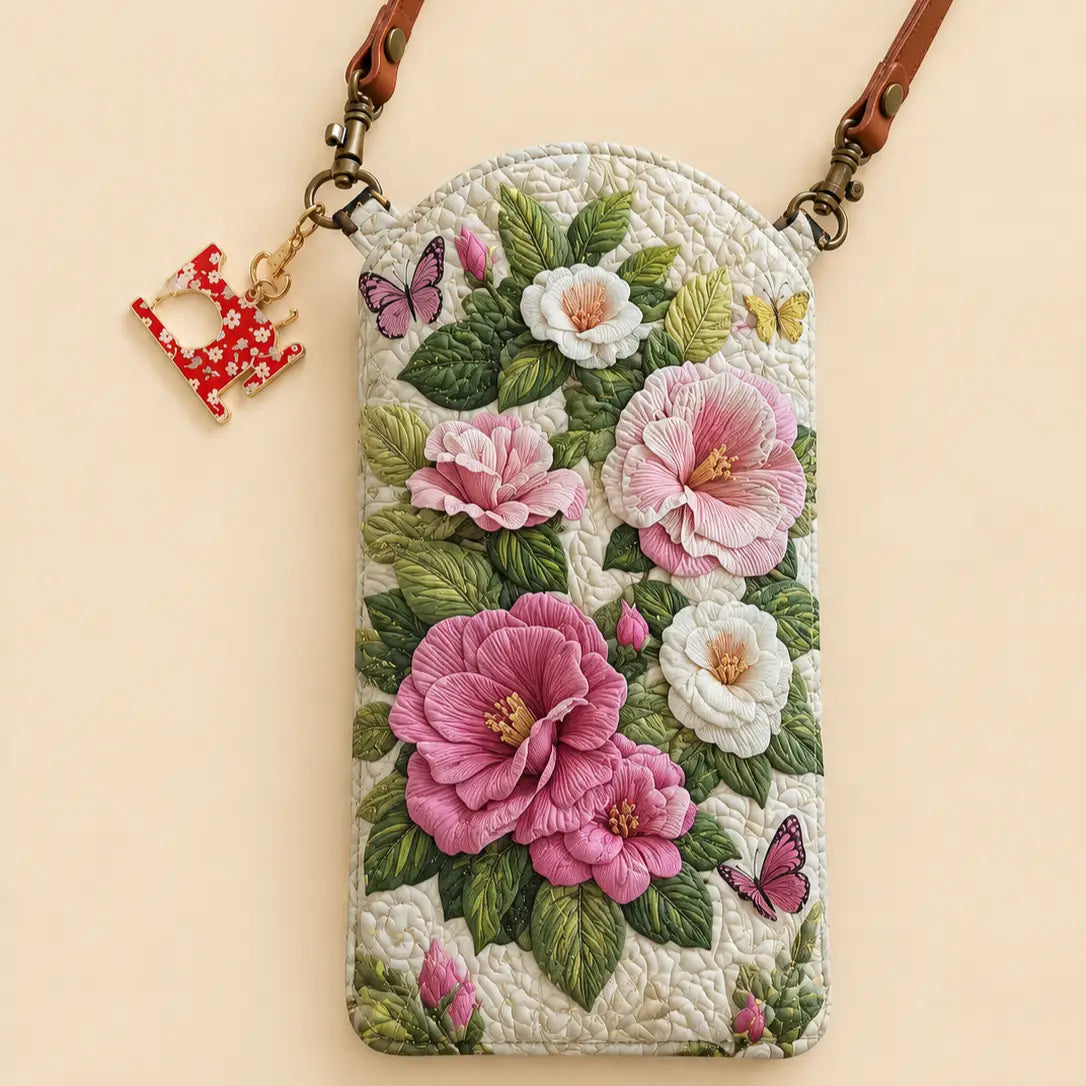 Camellia Butterfly Quilted Slim Phone Crossbody Bag
