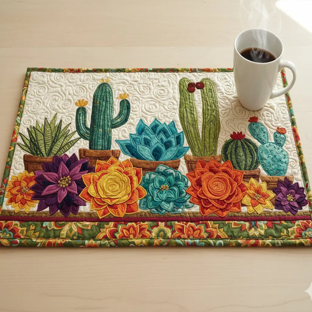 Cactus Succulent Floral Quilted Place Mat