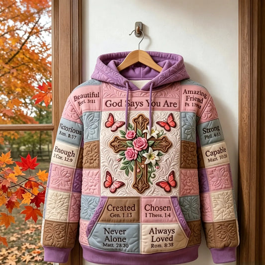 Floral Bible Quilted Casual Regular Fit Long Sleeve Hoodie Sweatshirt