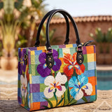 Iris Floral Quilted Leather Strap Bible Handbag