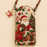 Vintage Santa with Christmas Tree Gifts Quilted Slim Phone Crossbody Bag