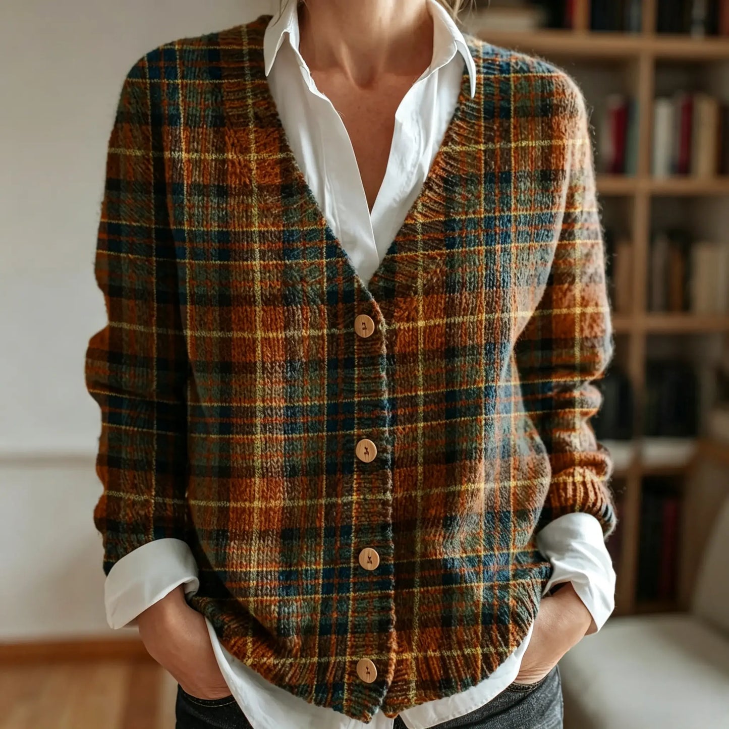 Women's Vintage Floral Art Pattern Print Buttoned Cardigan Sweater