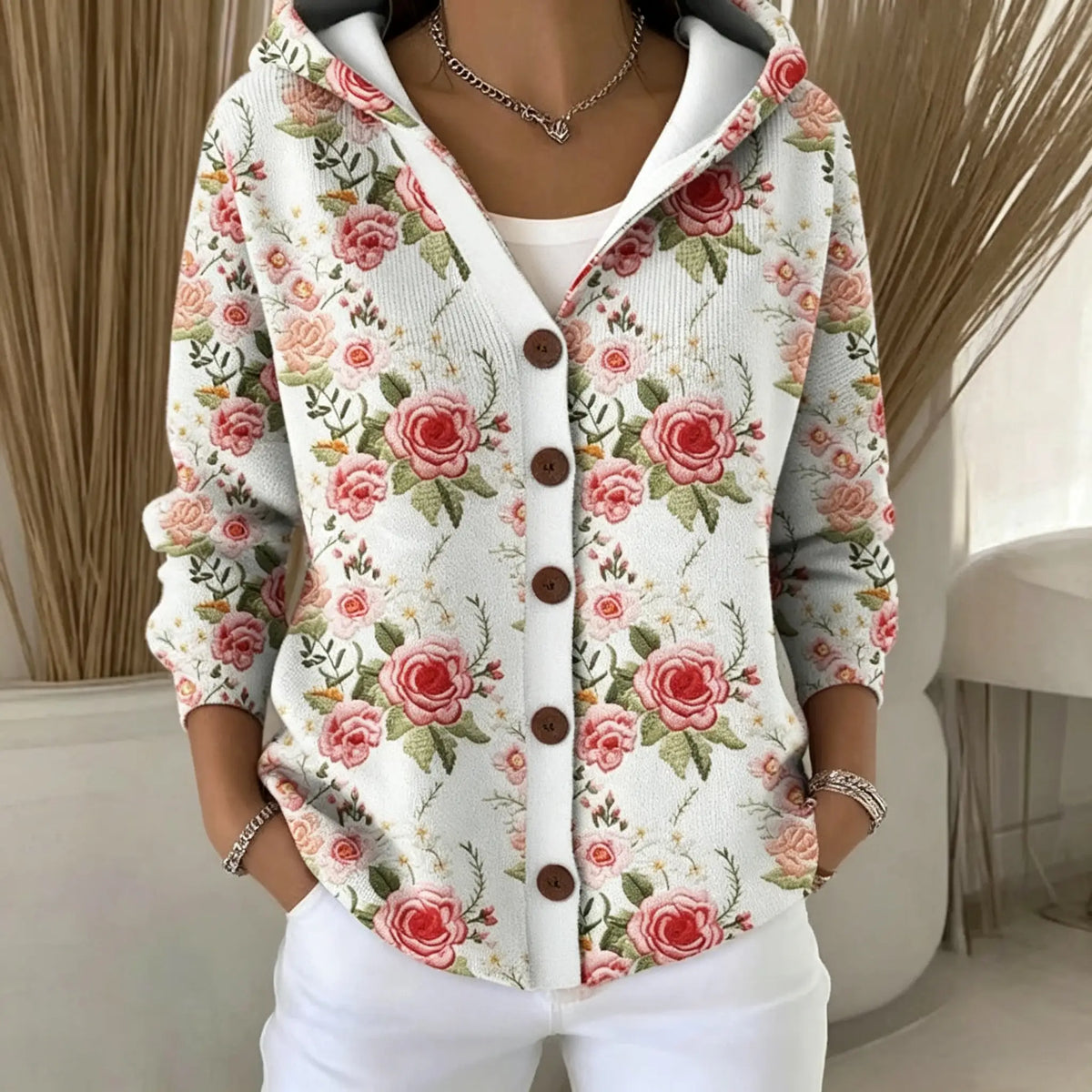 Elegant Button Hooded Sweater
