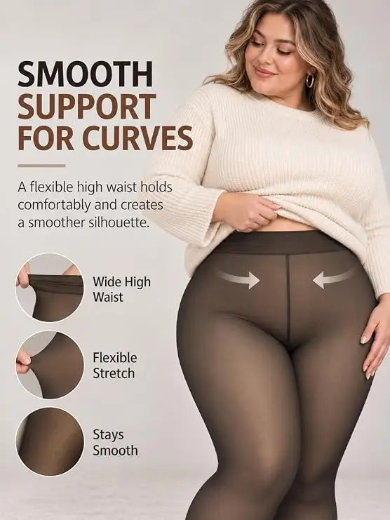 Women's Fleece Lined Tights Body Slimming Leggings Sheer Fake Translucent