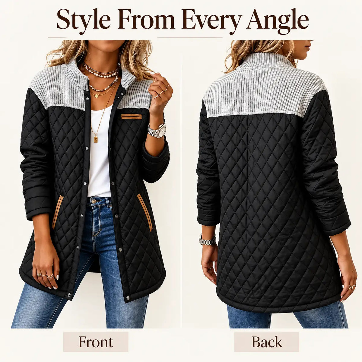 Women's Casual Color Blocked Cotton Padded Jacket