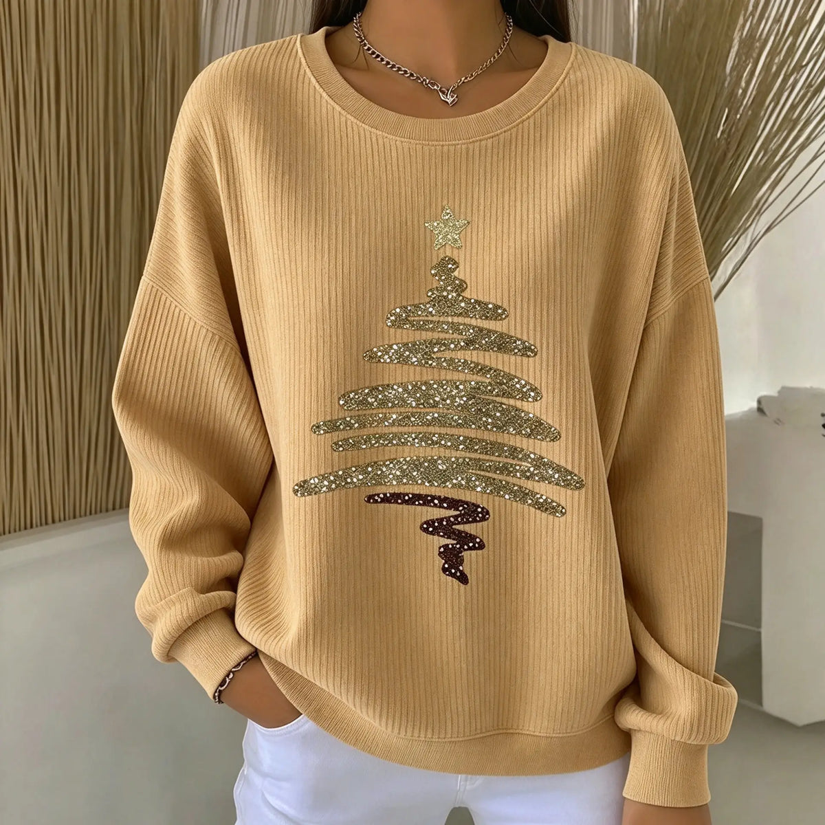 Women Christmas Crew Neck Printing Casual Sweatshirt