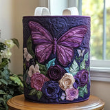 Purple Butterfly Rose Quilted Laundry Basket