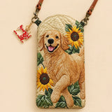 Golden Retriever Sunflower Quilted Slim Phone Crossbody Bag