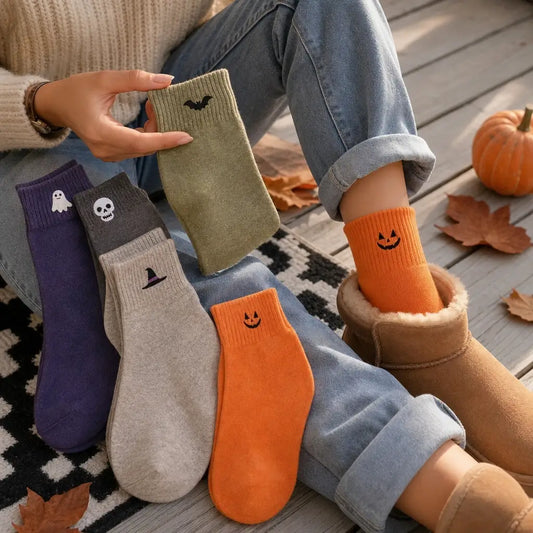 Halloween Embroidered Crew Socks 5 Pairs