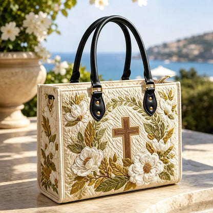 Holy Cross Quilted Leather Strap Bible Handbag