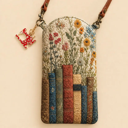 Rustic Floral Book Quilted Slim Phone Crossbody Bag
