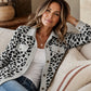 Contrast Rib Collar Leopard Print Corduroy Long Sleeve Shirt Jacket