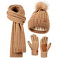 3 in 1 Winter Warmer Beanie Fleece Lined Knit Hat Scarf Gloves Gift Set