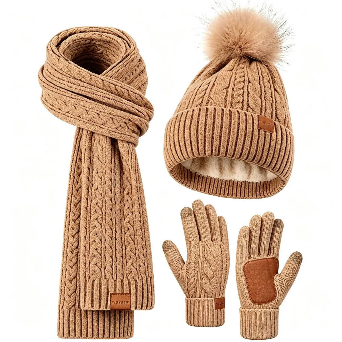 3 in 1 Winter Warmer Beanie Fleece Lined Knit Hat Scarf Gloves Gift Set