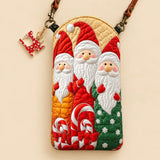 Three Cute Santa Gnomes Candy Cane Quilted Slim Phone Crossbody Bag