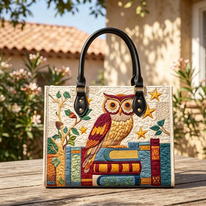 Owl And Books Quilted Leather Strap Bible Handbag
