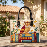 Owl And Books Quilted Leather Strap Bible Handbag